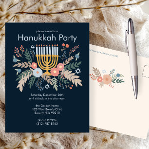 Hanukkah Florals Hand zeichnend CUSTOM-Party Einla Postkarte