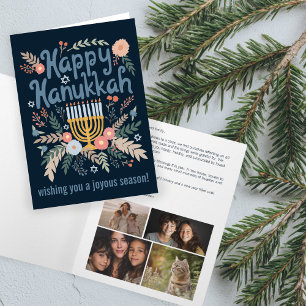 Hanukkah FLorals Handgezeichnet Art CUSTOM 4 FOTO Feiertagskarte