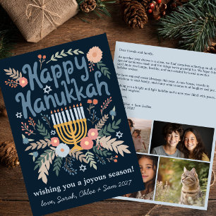 Hanukkah FLorals Handgezeichnet Art CUSTOM 4 FOTO Feiertagskarte