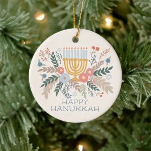 Hanukkah FLorals Handgezeichnet Art CUSTOM FOTO Keramik Ornament