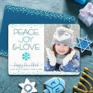 Hanukkah-Foto Frieden Freude Liebe Schneeflocke Mo Feiertagskarte