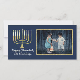 Hanukkah Foto-Karte "Elegant Menorah Blue" Feiertagskarte