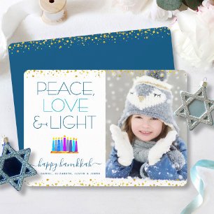 Hanukkah-Foto-Menora Frieden Liebe Licht Modern Feiertagskarte