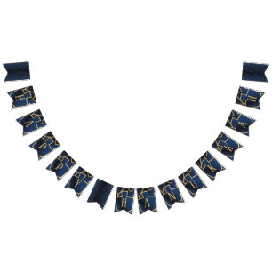 Hanukkah Frack Banner Navy Gold Dreidels