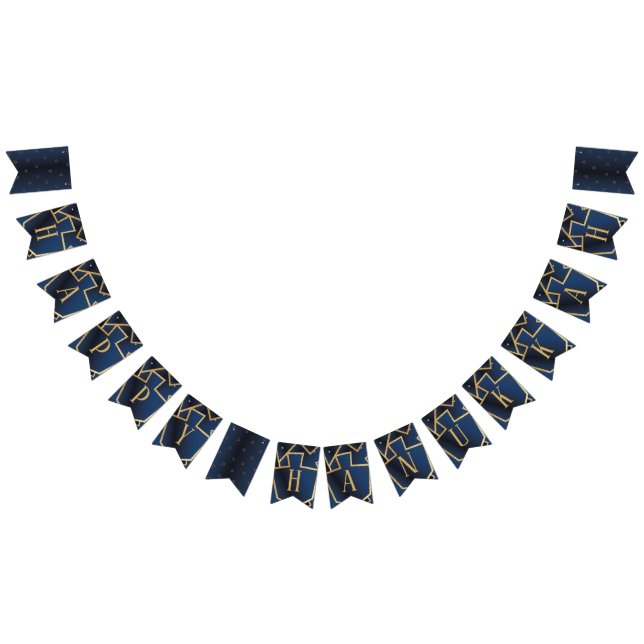 Hanukkah Frack Banner Navy Gold Dreidels (Alle)