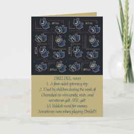 Hanukkah Funny Dreidel Gold und Blau Feiertagskarte