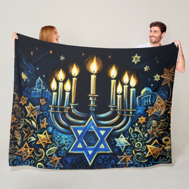 Hanukkah Geschenk Menorah Pastel Zeichnend Fleecedecke (Beispiel)