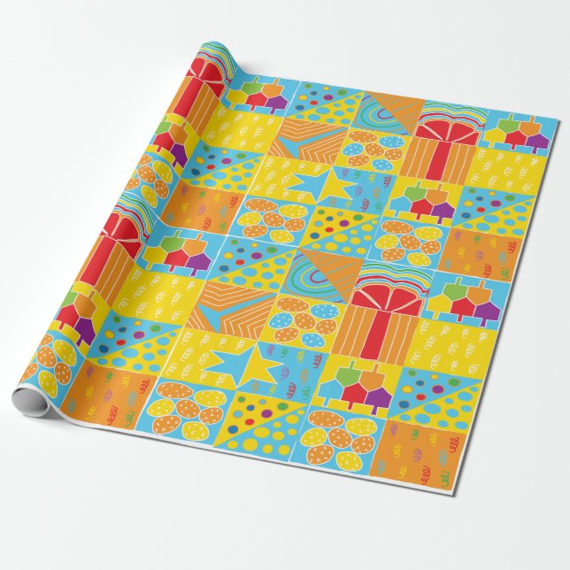 Hanukkah Gift Wrap "Hanukkah Squares 2" Geschenkpapier (Ungerollt)