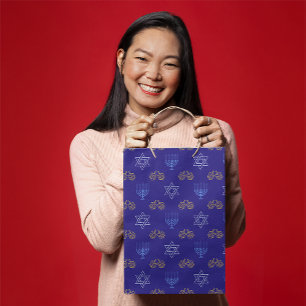 Hanukkah Gold Dreidel Star von David Menorah Blue Mittlere Geschenktüte