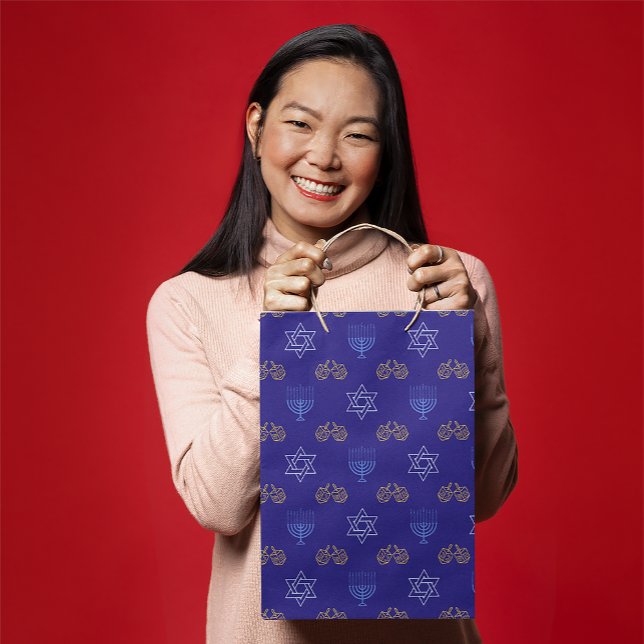 Hanukkah Gold Dreidel Star von David Menorah Blue Mittlere Geschenktüte (Von Creator hochgeladen)