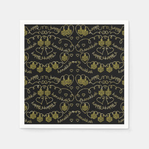 Hanukkah Gold Dreidels Serviette