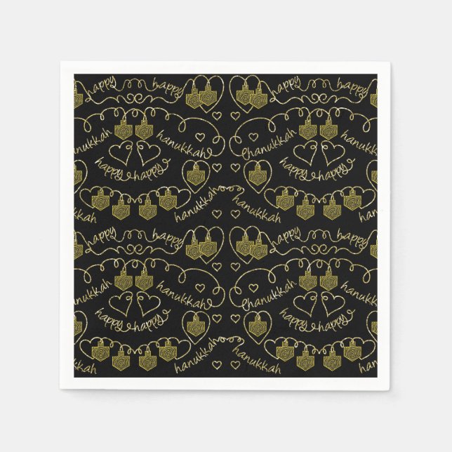 Hanukkah Gold Dreidels Serviette (Vorderseite)