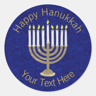 Hanukkah Gold Menorah auf einem reichen blauen Hin Runder Aufkleber