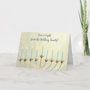 Hanukkah Gold Menorah und Kerzen "Liebe und Licht" Feiertagskarte