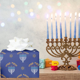 Hanukkah Gold Star von David Menorah White Blue Geschenkpapier