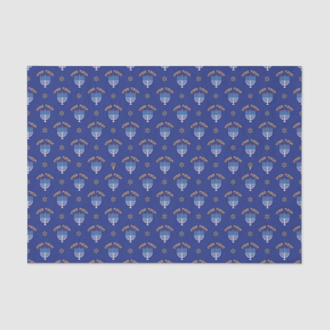 Hanukkah Gold Star von David Menorah White Blue Seidenpapier (Vorderseite)