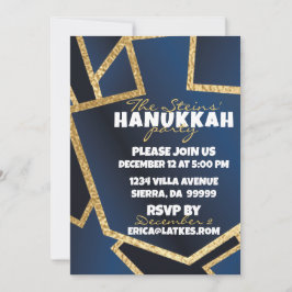 Hanukkah Golden Dreidels Navy Blue Einladung