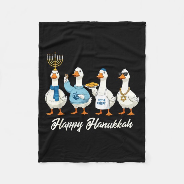 Hanukkah Goose Happy Hanukkah Menorah Dreidel Jewi Fleecedecke (Vorderseite)