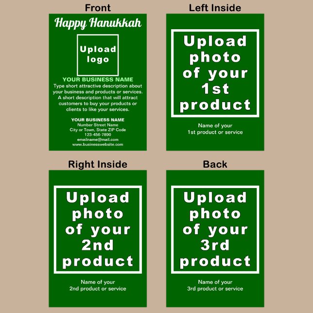 Hanukkah Green Faltkarte Karte (Green Hanukkah folded greeting card with your business brand and products or services.)