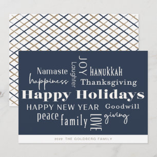 Hanukkah Greetings Holiday Navy Gold Feiertagskarte