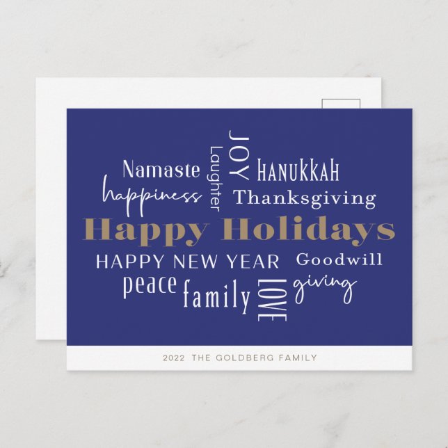 Hanukkah Greetings Holiday Royal Blue Postkarte (Vorne/Hinten)
