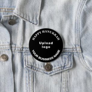 Hanukkah Gruß auf Black Round Button