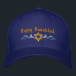 Hanukkah Gruß Bestickte Baseballkappe<br><div class="desc">Hanukkah Design verfügt über einen goldenen Stern von David mit blauen Wirbel. Im obigen Text steht Happy Hanukkah,  ist aber optional und kann von Ihnen angepasst oder gelöscht werden.</div>