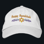 Hanukkah Gruß Bestickte Baseballkappe<br><div class="desc">Hanukkah Design verfügt über einen goldenen Stern von David mit blauen Wirbel. Im obigen Text steht Happy Hanukkah,  ist aber optional und kann von Ihnen angepasst oder gelöscht werden.</div>