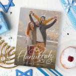 Hanukkah Hand Lettern Foto Feiertagskarte<br><div class="desc">Anpassen mit Ihrem Namen,  Jahr,  fügen Sie mehr Text und Fotos auf der Rückseite. Original Handschrift von Becky Nimoy</div>