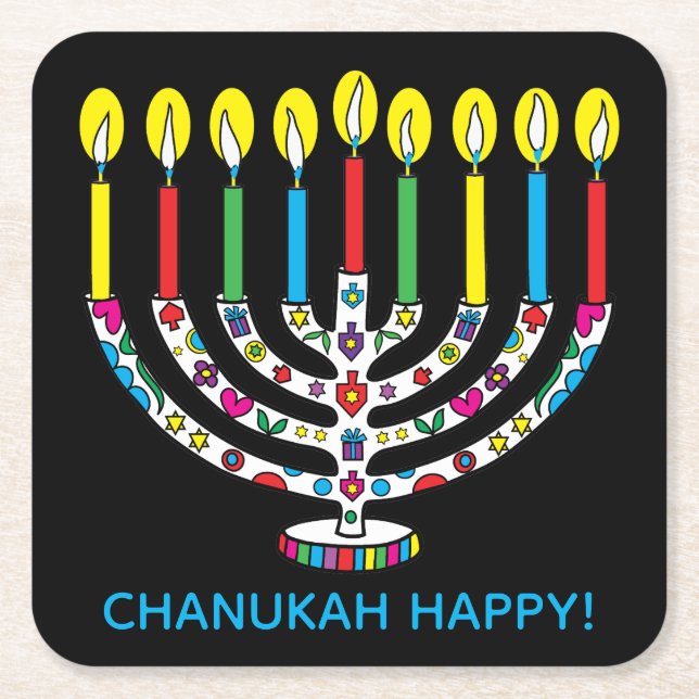 Hanukkah Hanukkiah Colorful Menorah Rechteckiger Pappuntersetzer (Vorderseite)