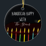 Hanukkah Happy Colorful Menorah Candles Keramik Ornament<br><div class="desc">Hanukkah "Hanukkah Happy Colorful Menorah Candles" Circle Ornament. (2 Seiten) Personalisieren Sie, indem Sie Text auf der Vorder- und Rückseite des Ornaments löschen. Dann geben Sie Ihre eigenen Schriftart mit der gewünschten Farbe, Größe und Stil ein. Danke, dass ihr angehalten und vorbeigekommen seid! Viel geschätzt! Happy Chanukah/Hanukkah! Halte einmalige Familien-Erinnerungen...</div>
