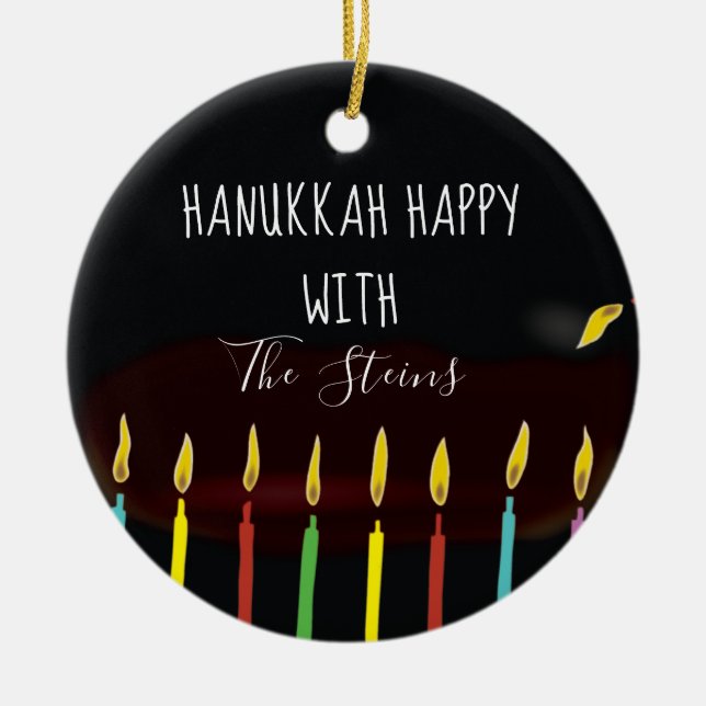 Hanukkah Happy Colorful Menorah Candles Keramik Ornament (Vorne)