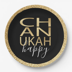 Hanukkah Happy Gold Letters Pappteller