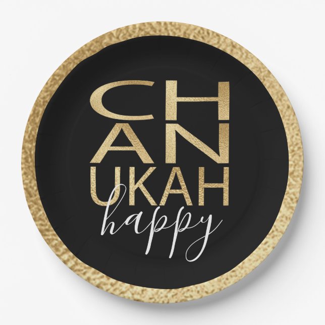 Hanukkah Happy Gold Letters Pappteller (Vorderseite)