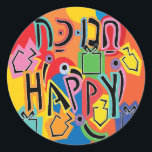 Hanukkah Happy Happy Stickers (1 1/2"/3")<br><div class="desc">Hanukkah Happy Bright Art Holiday Aufkleber. Wählen Sie aus 1 1/2" und 3" Aufklebern. Danke, dass du angehalten und eingekauft hast! Ihr Geschäft ist sehr geschätzt! Happy Hanukka! Form: Klassischer Round Sticker Machen Sie Ihren einzigartigen Style-Stick, indem Sie für jeden Anlass individuelle Aufkleber erstellen! Von besonderer Post bis hinzu Bastel-...</div>
