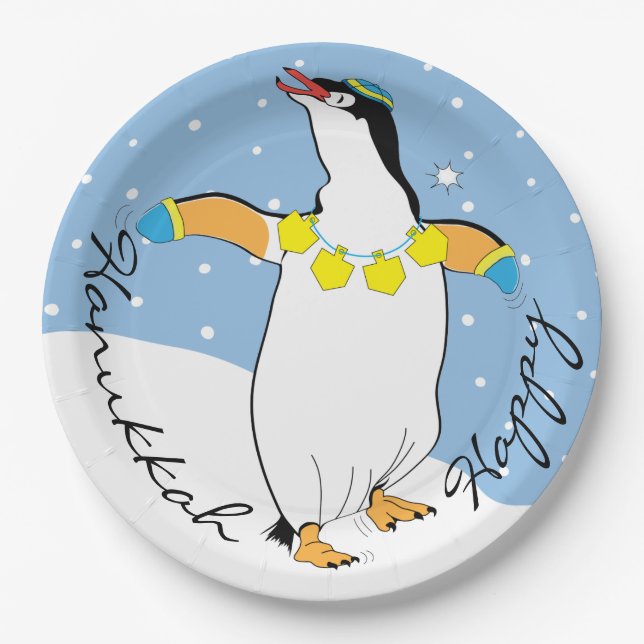 Hanukkah Happy Penguin Pappteller (Vorderseite)