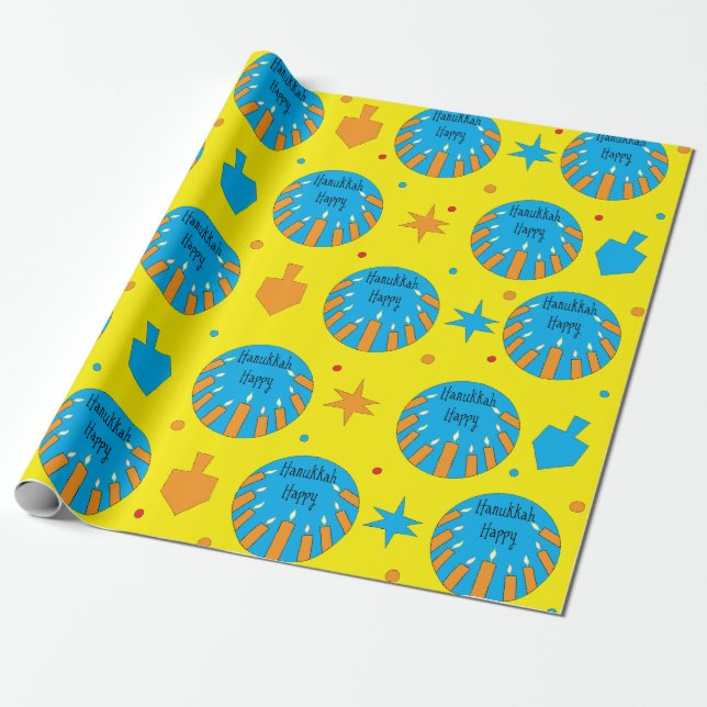 Hanukkah Happy Wrapping Paper/Orange Candles Geschenkpapier (Ungerollt)