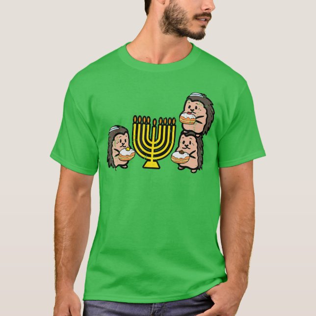 Hanukkah Hedgehogs Chanukah Jewish Men Women Boys  T-Shirt (Vorderseite)
