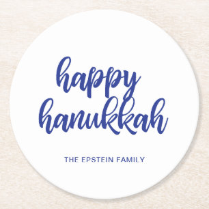 Hanukkah Holiday Modern Blau und Weiß Runder Pappuntersetzer