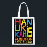 Hanukkah ist Funukkah Wiederverwendbare Einkaufstasche<br><div class="desc">Hanukkah ist Funukkah, weiße, zweiseitige Tasche. Alle Designelemente können bearbeitet werden. Alle bearbeitbaren Texte können gelöscht und durch eine eigene Nachricht ersetzt werden. Verwenden Sie Ihre Lieblingsfarbe, Schriftart und Stil. Happy Hanukkah/Chanukah! Stil: Wiederverwendbare Beutel Grün gehen und retten den Planeten mit unserer wiederverwendbaren Lebensmitteltasche! Diese Tasche ist aus einem leichten...</div>