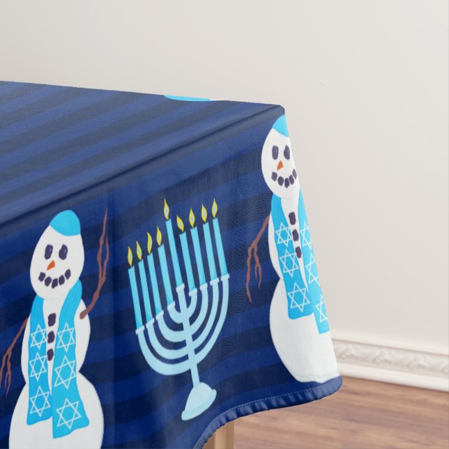 Hanukkah Jewish Snowman Blue Hanukiah Holiday Tischdecke (Beispiel)