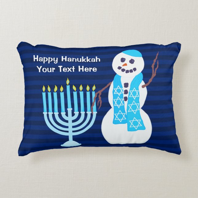 Hanukkah Jewish Snowman Blue Menorah Holiday Zierkissen (Vorderseite)