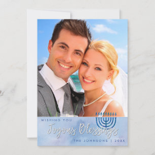 Hanukkah Joyous Blessings Blue Watercolor Feiertagskarte