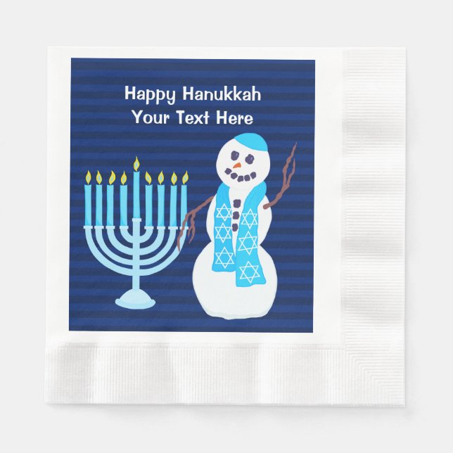 Hanukkah jüdische Schneemann und Blue Menorah Groß Serviette (Vorderseite)