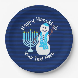 Hanukkah Jüdischer Schneemann und Blue Menorah Par Pappteller