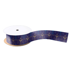 Hanukkah Jüdischer Urlaub Hanukkiah Goldene Dekor Satinband