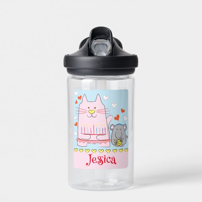 Hanukkah Katze und Maus Wasserflasche Trinkflasche (Vorne)