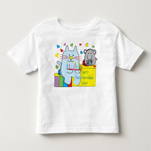 Hanukkah Kleinkind Jersey T - Shirt Blue Cat und M (Vorderseite)
