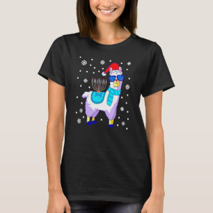 Hanukkah Lama Menora Alpaka Weihnachtsmann Hut Wei T-Shirt