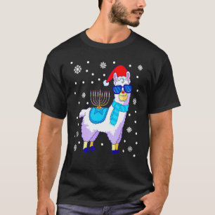 Hanukkah Lama Menora Alpaka Weihnachtsmann Hut Wei T-Shirt